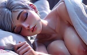 Busty stepmom helps you relax while sharing a bed, you can cum on my breasts -