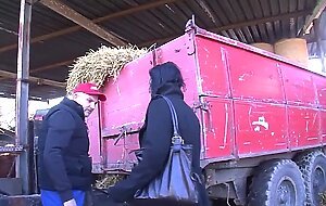 Slutty brunette from the city gets fucked by farmer