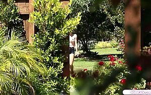 Brunette shares busty gf with stepsister