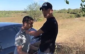 Straight guy fucked 18 year old student outdoor by car and both cum