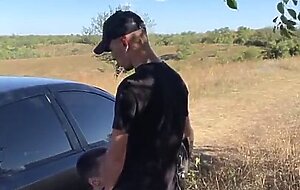 Straight guy fucked 18 year old student outdoor by car and both cum