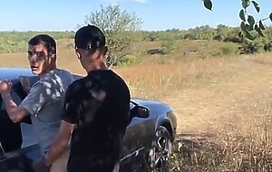 Straight guy fucked 18 year old student outdoor by car and both cum