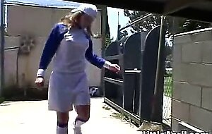 Little April loves baseball games and fingering