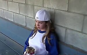 Little April loves baseball games and fingering