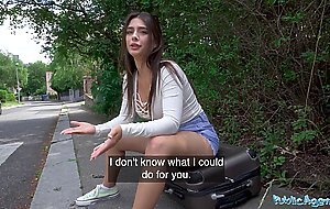 Public Agent Tru Kait riding a big dick deep inside her wet pussy outdoors in public