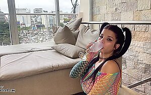 Submissive slut with big tits is humiliated with milk and gets creampie after a very hard fuck