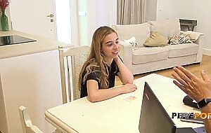 Young 18yo babe Irina surprises us at her very first porn casting