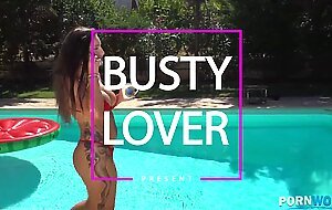 Stepdad Catches Busty Australian Babe Masturbating by the Pool and Offers His Cock for Real