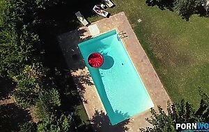 Stepdad Catches Busty Australian Babe Masturbating by the Pool and Offers His Cock for Real