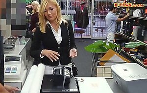 Hot milf sells her stuff and gives head in storage room