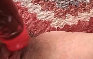 Busty blonde amateur masturbates and toys her hairy pussy