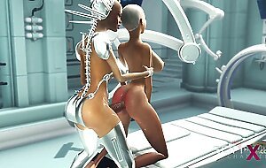 Sex android futanari plays with a sexy blonde in the sci-fi med bay