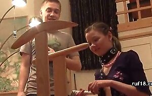 Skinny tight teen with big tits banged in her bathroom