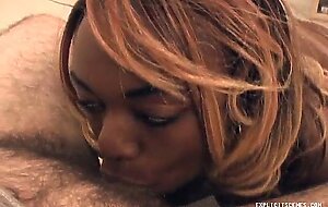 Slutty ebony teen babe getting her tits cum covered after hot blowjob