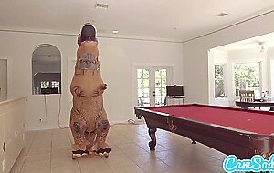 Teen latina step sister chased by lesbian loving trex on a hoverboard then fucke