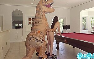 Teen latina step sister chased by lesbian loving trex on a hoverboard then fucke