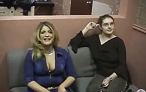 Two chubby amateur lesbians make out and kissing in my office