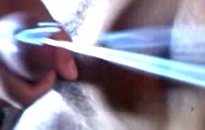 A very busty woman masturbates a man and he shoots a blast of sperm part2