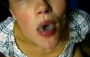 Crazy woman eats cum of several dicks