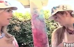 Teen Rita & Tara finger paint on...