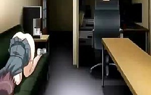 Horny secretary masturbates while watching her boss