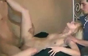 Cute blonde teen girlfriend sucks friends dick