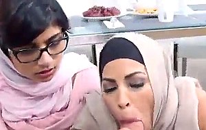 Arab stepmom and teen share a massive cock on the couch