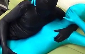 Subtitled japanese zentai fingerbanging to orgasm