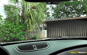 Cute amateur Michelle flashing pussy and blowing in a car