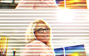 Young four-eyed blonde Casey Stone with tiny tits and clean pussy