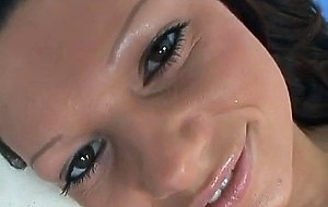 Tanned brunette Daisy gets her tight muff stretched wide