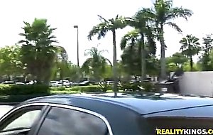 Young adorable babe with gazongas in corset teases black bull