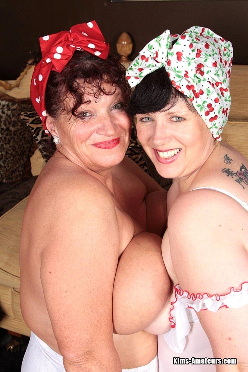 Mature Lesbians Show Off Their Large Boobs While Wearing White Nylons Bbw, Chubby, Curvy, Mature, Saggy-Tits