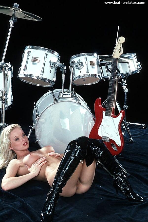 Hot Blonde Rocker Silvia Saint Strums A Guitar In Over The Knee Boots Boots, Fetish, Latex, Milf, Spreading