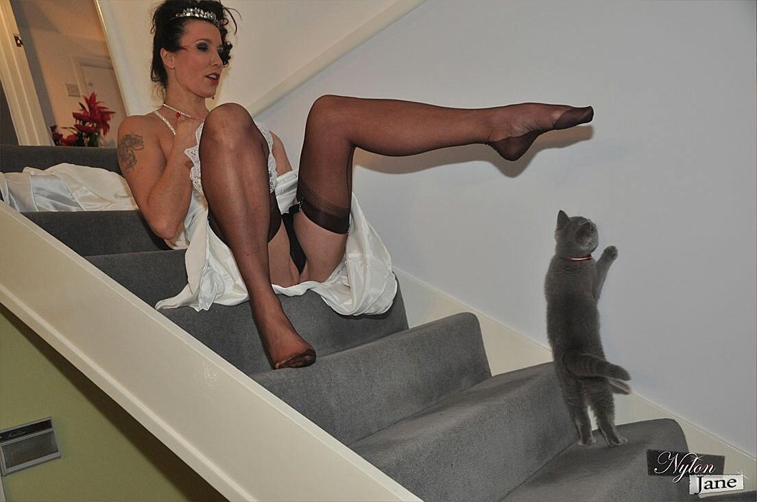 Older Lady Nylon Jane Slips Off A Garter While In Her Wedding Dress And Nylons Ass, Clothed, Mature, Stockings, Wedding