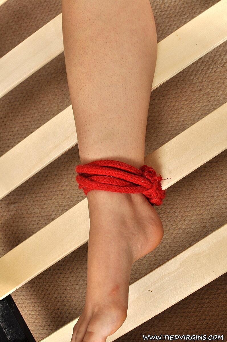 Naked Teen Is Silenced With Duct Tape While Restrained To A Bed Frame, Kacie James Bdsm, Bondage, Fetish, Skinny, Tiny-Tits