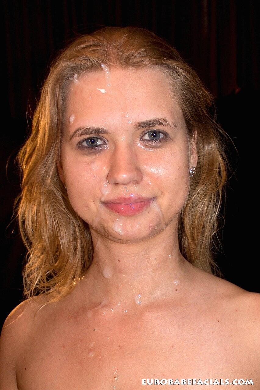 Beautiful blonde Violette sucks a huge white dong and takes a facial, Violette Pure