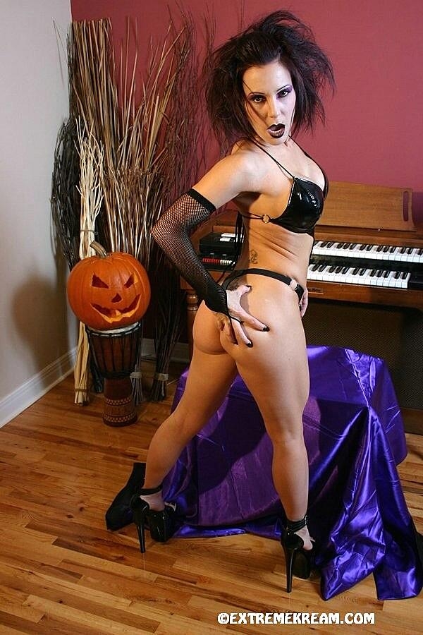 Solo Girl Kream Releases Her Enhanced Tits While Dressed Up For Halloween Big-Tits, Cosplay, Fetish, Halloween, Milf
