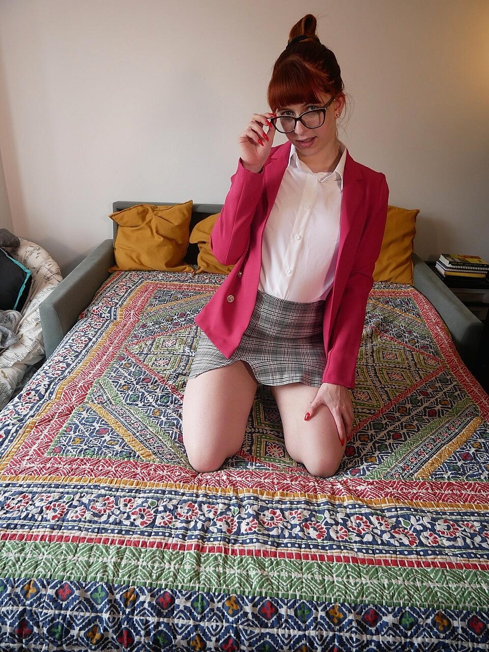 Geeky Amateur Ginger Spreads Her Legs And Shows Her Black Panties Amateur, Non-Nude, Redhead