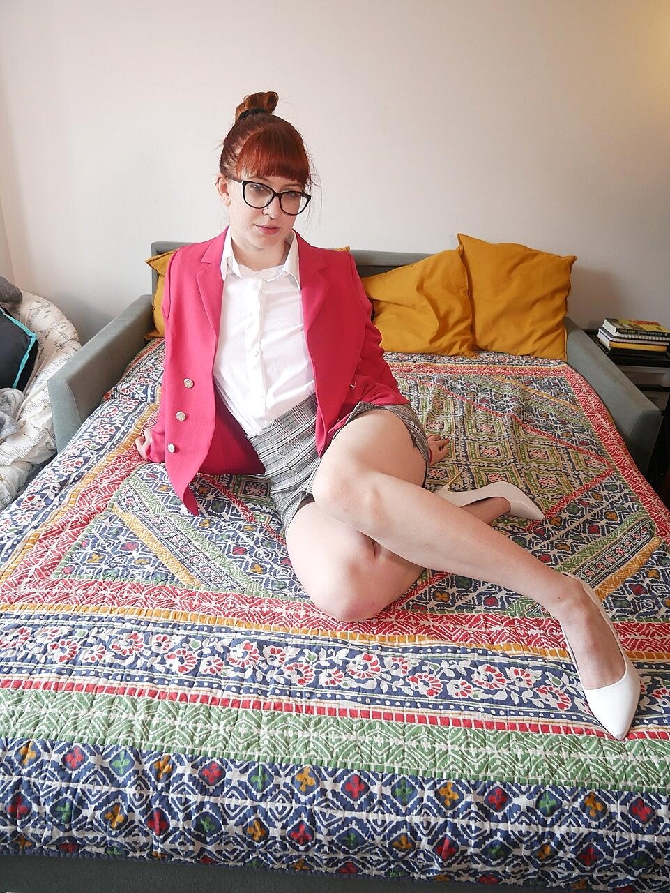 Geeky Amateur Ginger Spreads Her Legs And Shows Her Black Panties Amateur, Non-Nude, Redhead